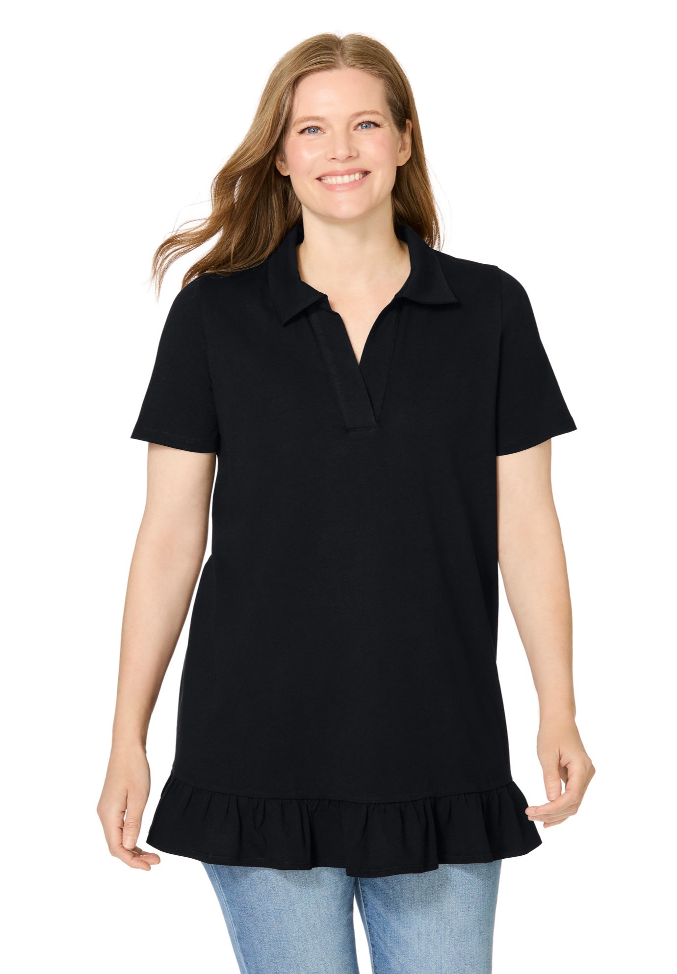 Short Sleeve Ruffle Hem Polo Tunic image number 0