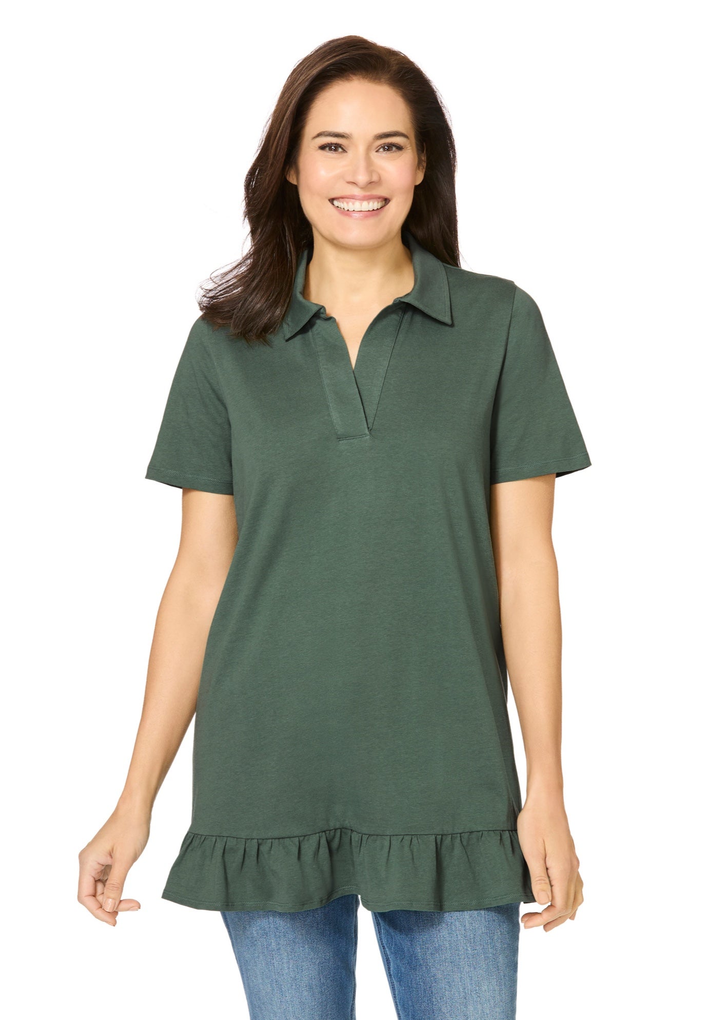 Short Sleeve Ruffle Hem Polo Tunic image number 0