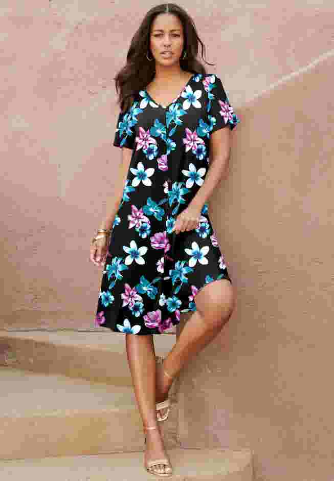 Plus Size Short Sleeve Sleeve Swing Dress image number 0
