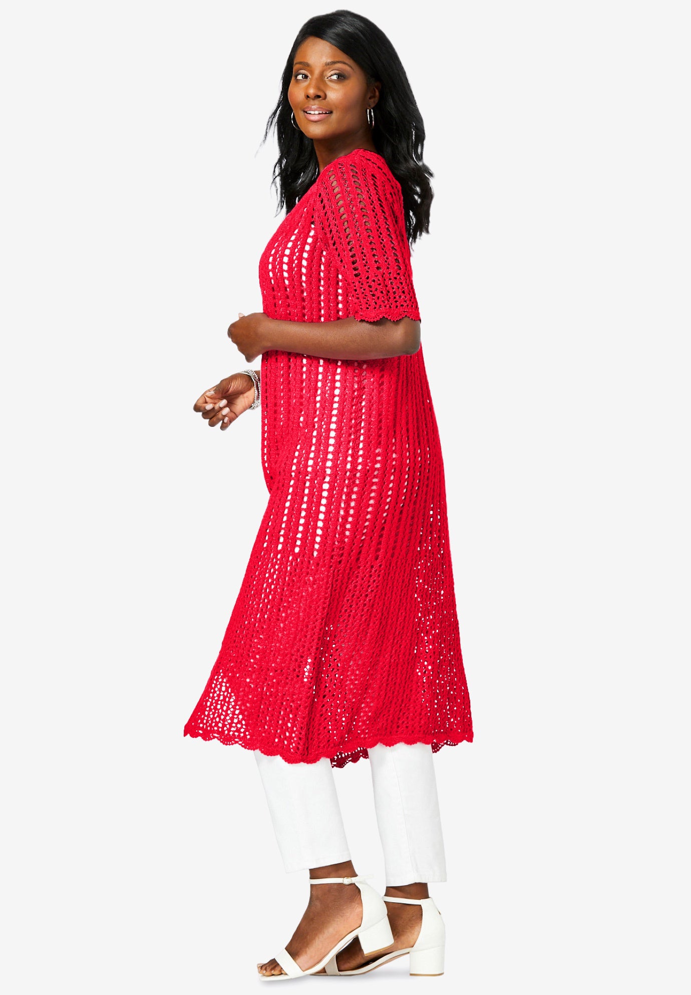 Scalloped Crochet Sweater Duster image number 2