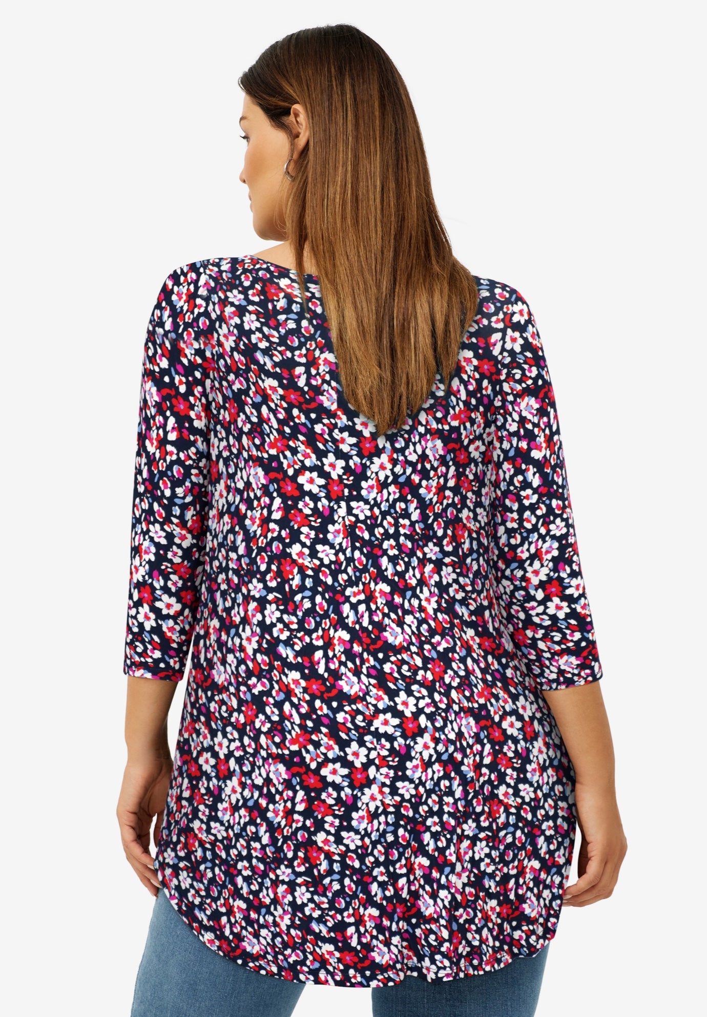 Three-Quarter Sleeve Curved Hem Tunic image number 1