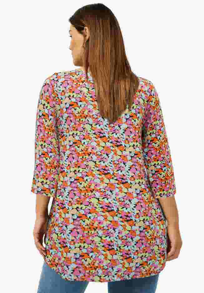 Three-Quarter Sleeve Curved Hem Tunic image number 1