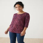 Stretch Knit Scoop Neck 3/4 Sleeve Curved Hem Tunic image number null