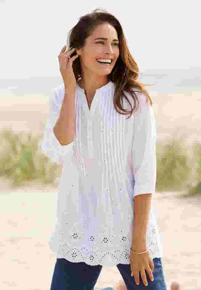 Embroidered Pintuck Tunic image number 0