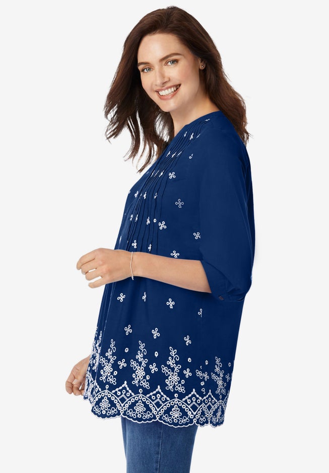 Embroidered Pintuck Tunic image number 2
