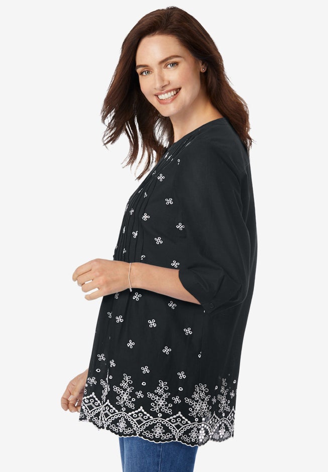 Embroidered Pintuck Tunic image number 2