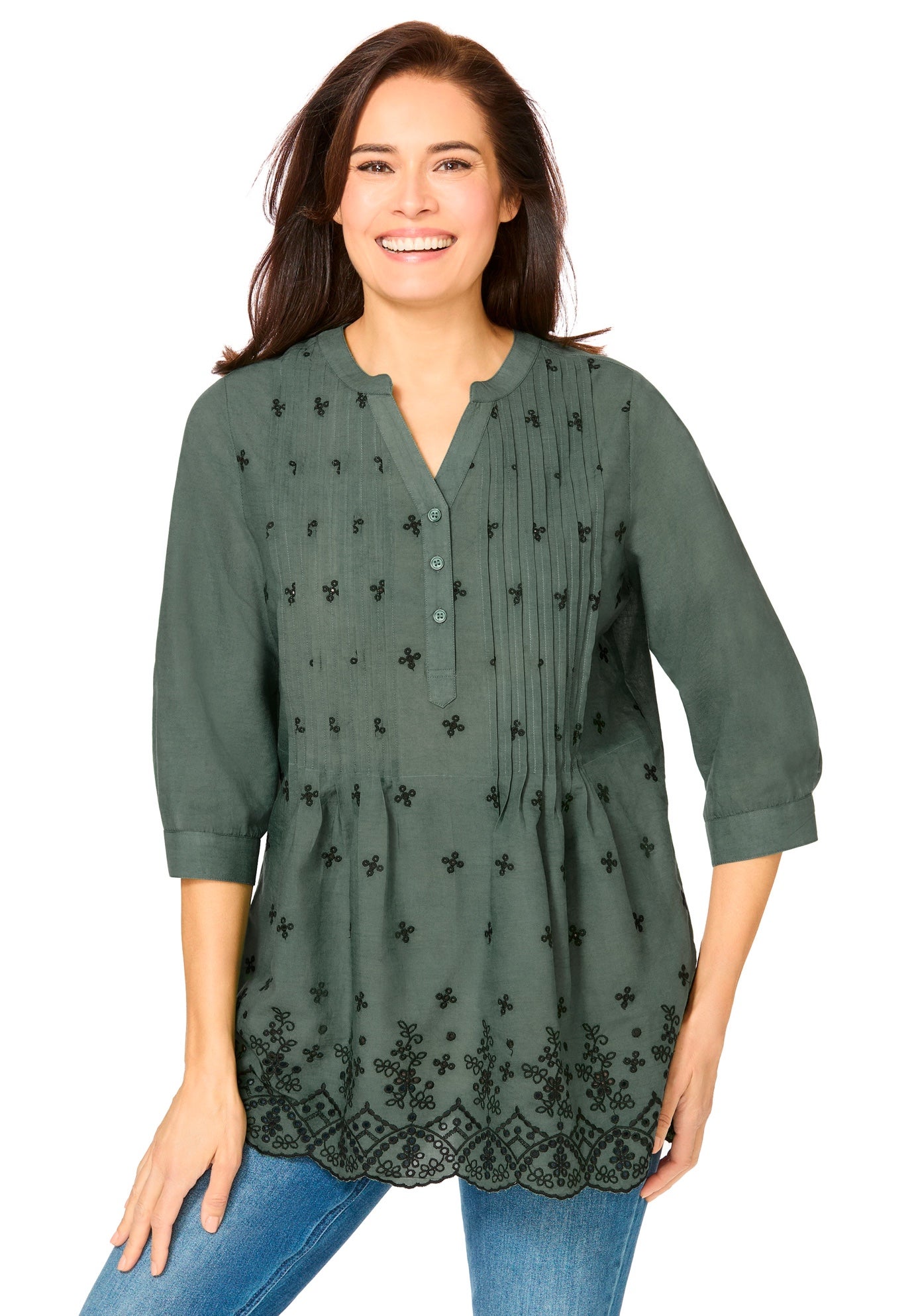 Embroidered Pintuck Tunic image number 0