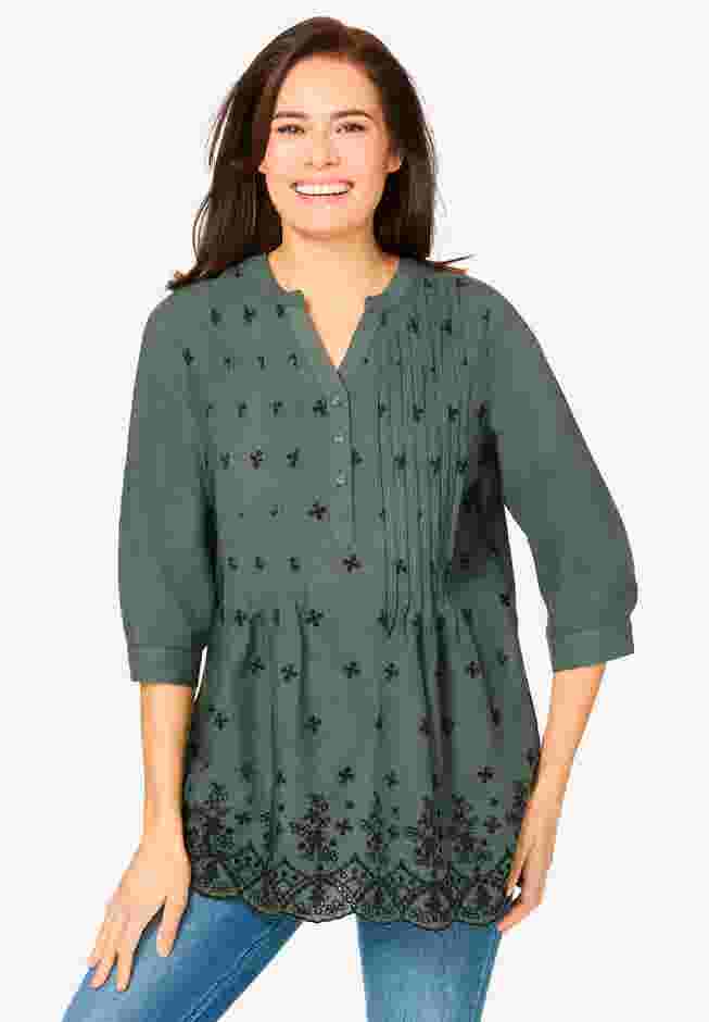 Embroidered Pintuck Tunic image number 0