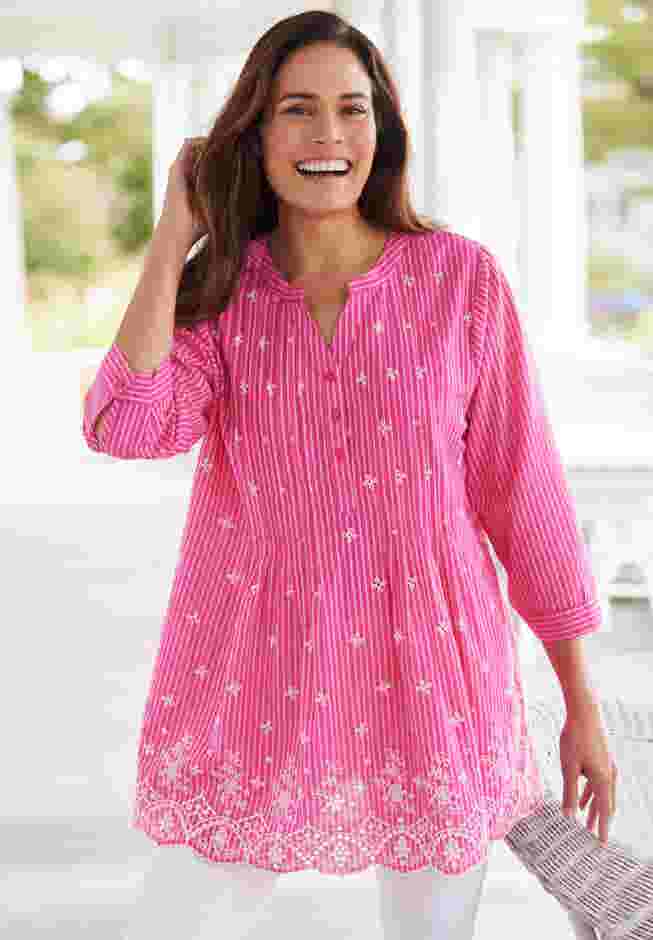 Embroidered Pintuck Tunic image number 0