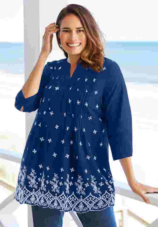 Embroidered Pintuck Tunic image number 0