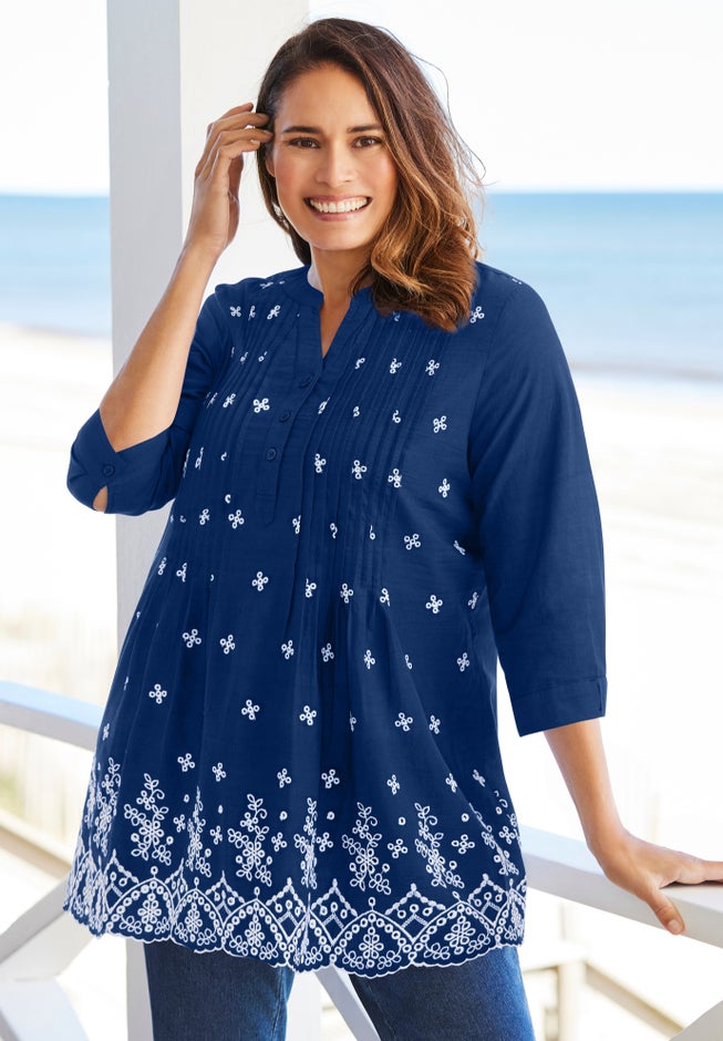 Embroidered Pintuck Tunic image number 0