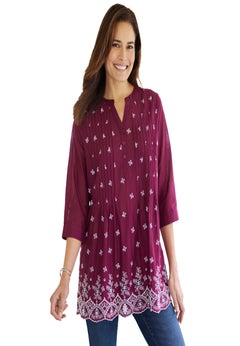 Embroidered Pintuck Tunic