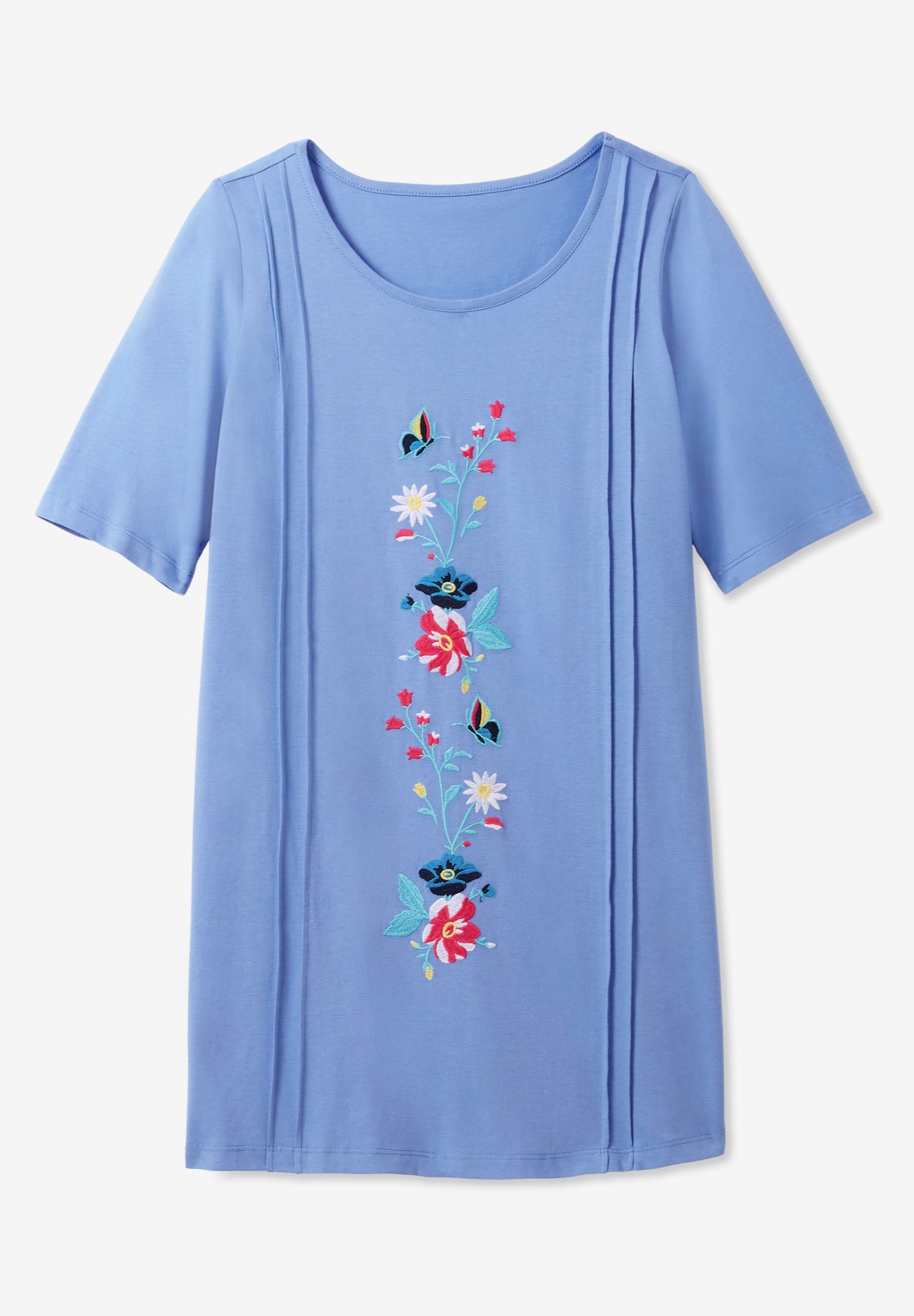 Short-Sleeve Scoopneck Embroidered Tunic image number 3