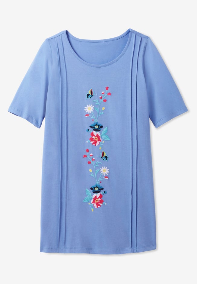 Short-Sleeve Scoopneck Embroidered Tunic image number 3