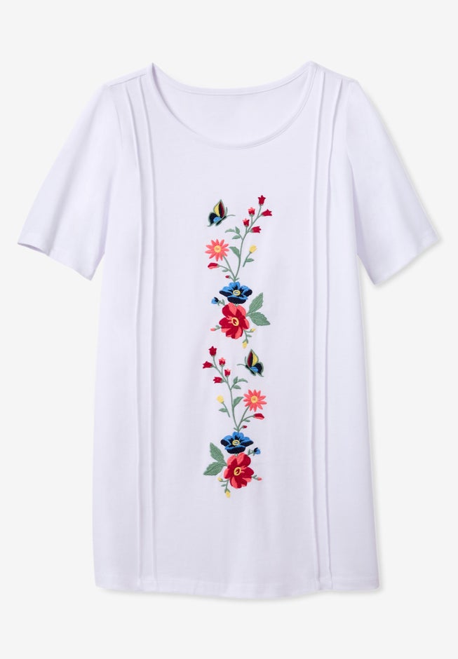Short-Sleeve Scoopneck Embroidered Tunic image number 4