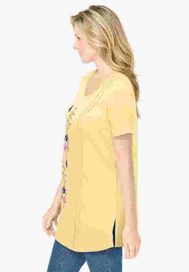 Short-Sleeve Scoopneck Embroidered Tunic image number 2
