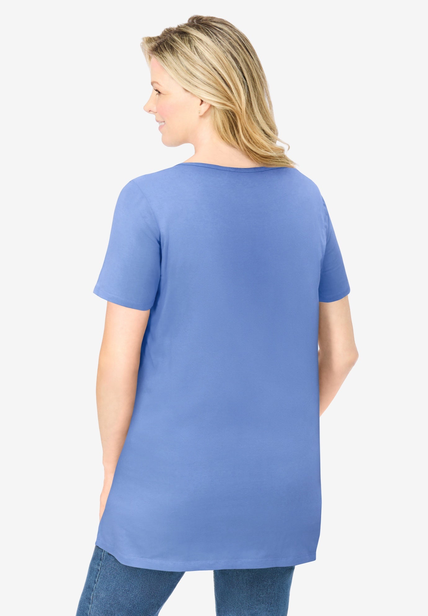 Short-Sleeve Scoopneck Embroidered Tunic image number 1