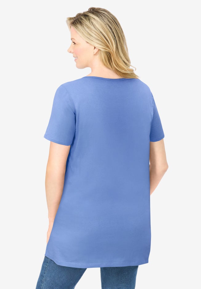 Short-Sleeve Scoopneck Embroidered Tunic image number 1