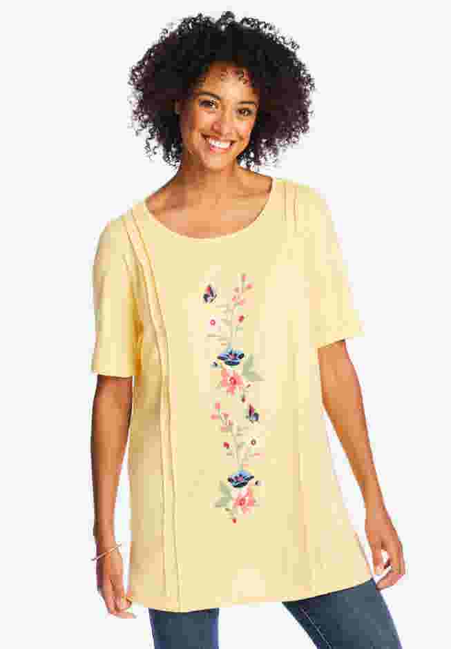 Short-Sleeve Scoopneck Embroidered Tunic image number 0