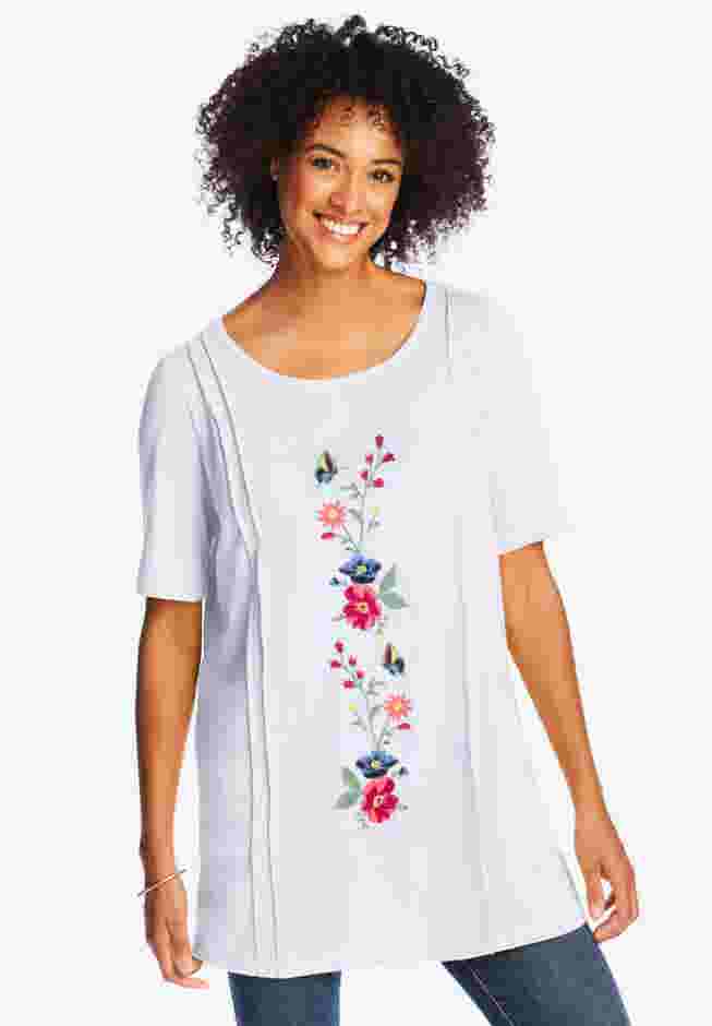 Short-Sleeve Scoopneck Embroidered Tunic image number 0