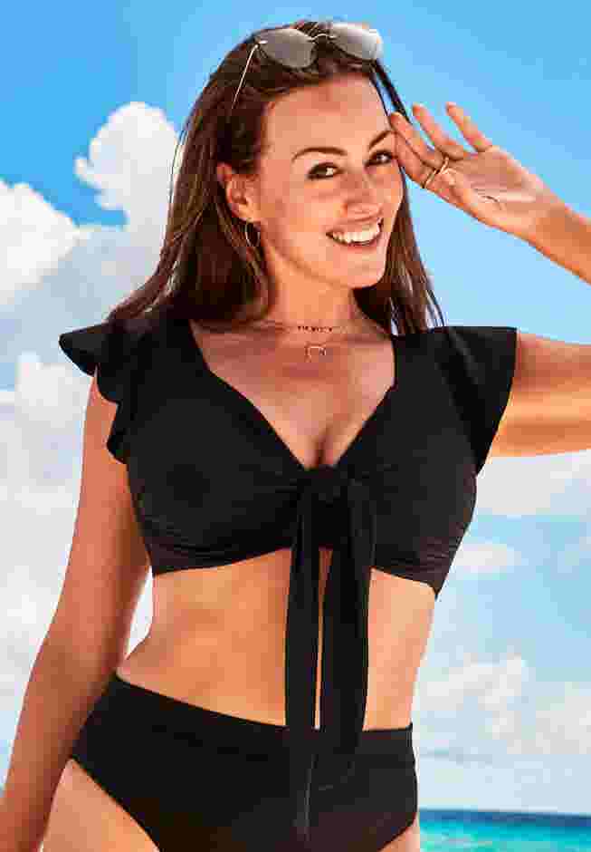 Tie Front Cup Sized Cap Sleeve Underwire Bikini Top image number 0