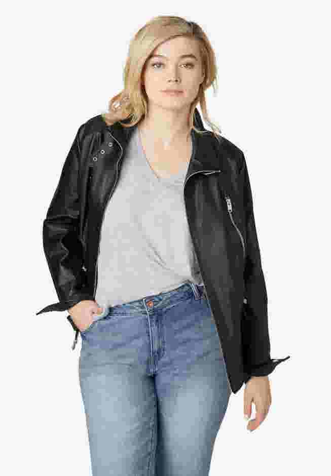 Zip Front Leather Jacket image number 4