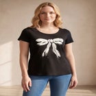 100% Cotton Jersey Slub Scoopneck Short Sleeve Graphic Tee image number null