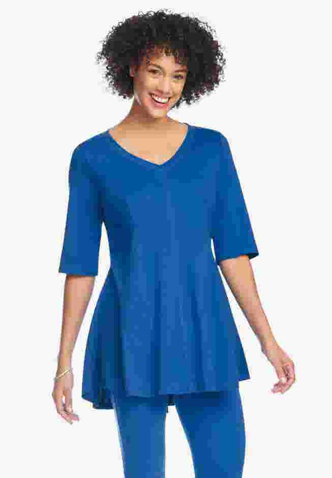 Elbow Sleeve V-Neck Fit and Flare Tunic image number 3