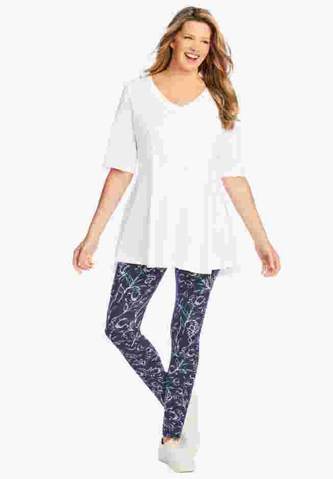 Elbow Sleeve V-Neck Fit and Flare Tunic image number 4