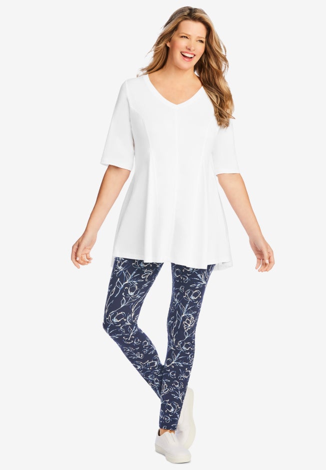 Elbow Sleeve V-Neck Fit and Flare Tunic image number 4