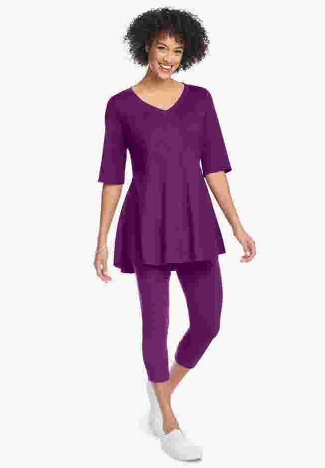 Elbow Sleeve V-Neck Fit and Flare Tunic image number 5