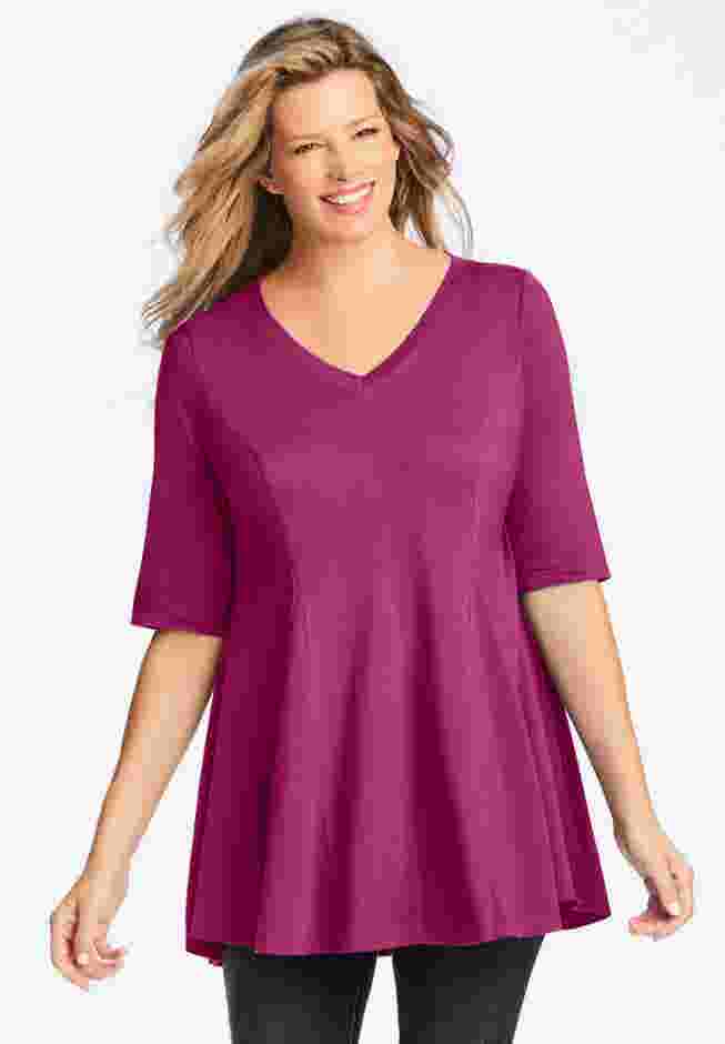 Elbow Sleeve V-Neck Fit and Flare Tunic image number 6