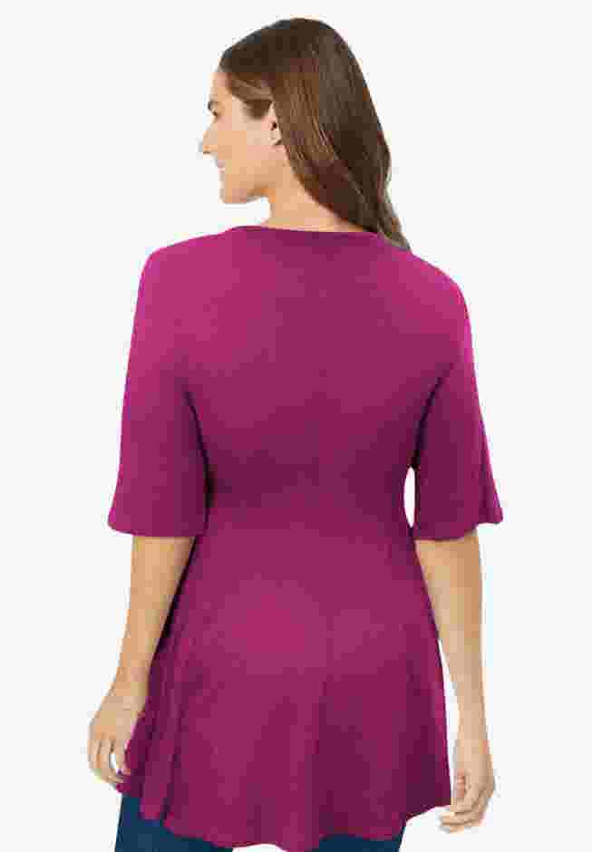 Elbow Sleeve V-Neck Fit and Flare Tunic image number 1