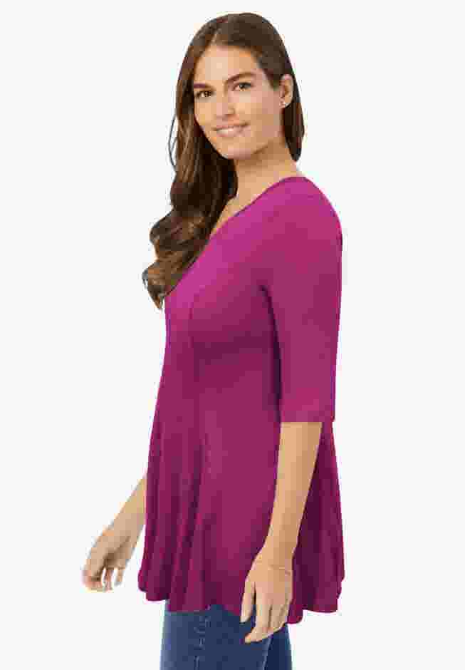 Elbow Sleeve V-Neck Fit and Flare Tunic image number 2
