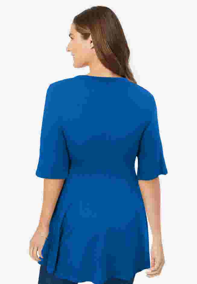 Elbow Sleeve V-Neck Fit and Flare Tunic image number 1