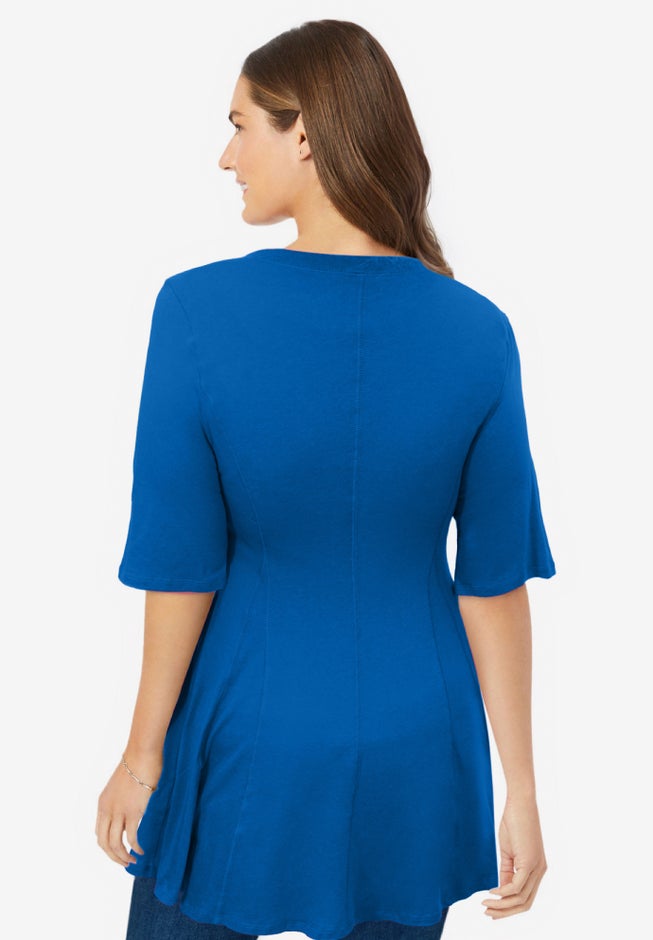 Elbow Sleeve V-Neck Fit and Flare Tunic image number 1