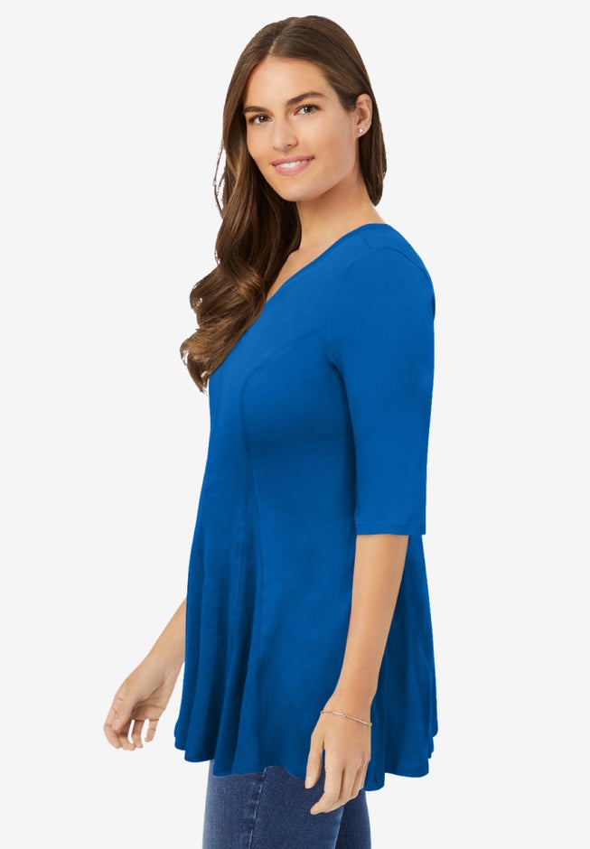 Elbow Sleeve V-Neck Fit and Flare Tunic image number 2