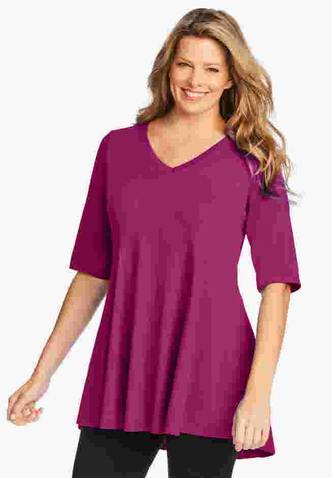 Elbow Sleeve V-Neck Fit and Flare Tunic image number 0