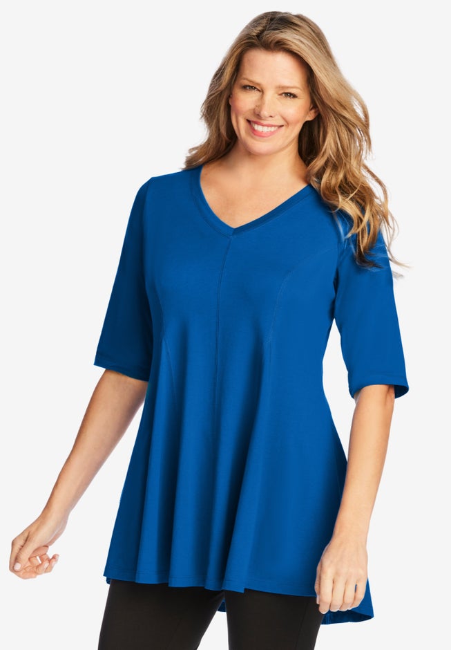 Elbow Sleeve V-Neck Fit and Flare Tunic image number 0