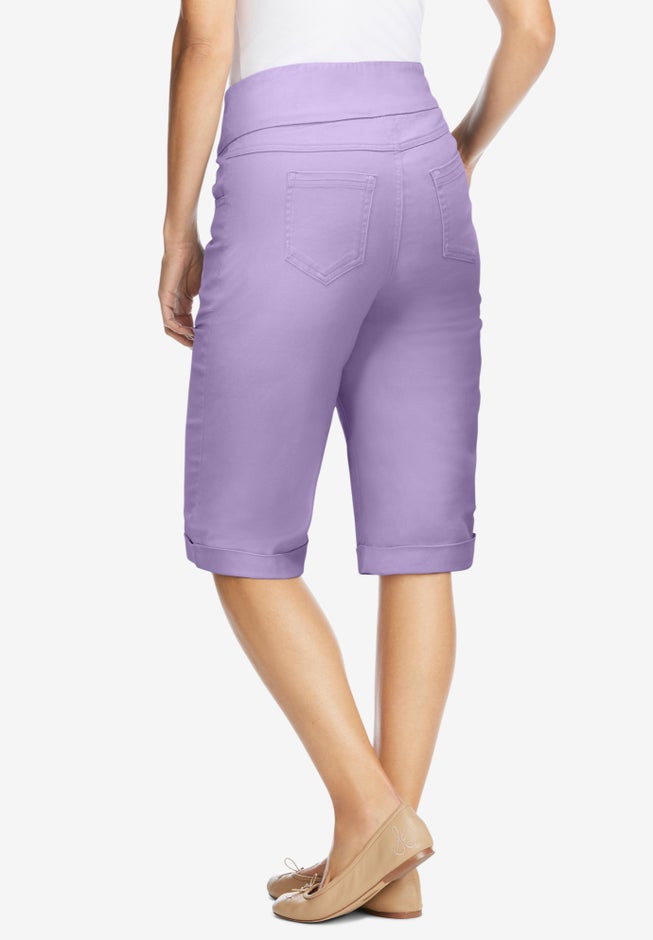 Pull-On Flex-Fit Elastic-Waist Stretch Denim Jeans Shorts image number 1