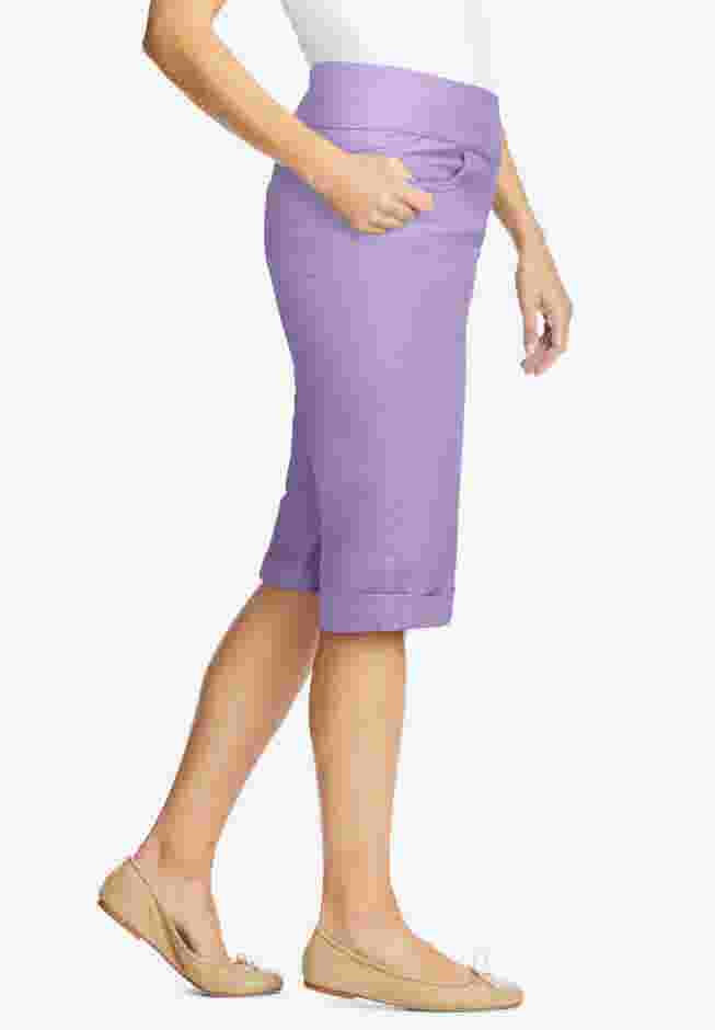 Pull-On Flex-Fit Elastic-Waist Stretch Denim Jeans Shorts image number 2
