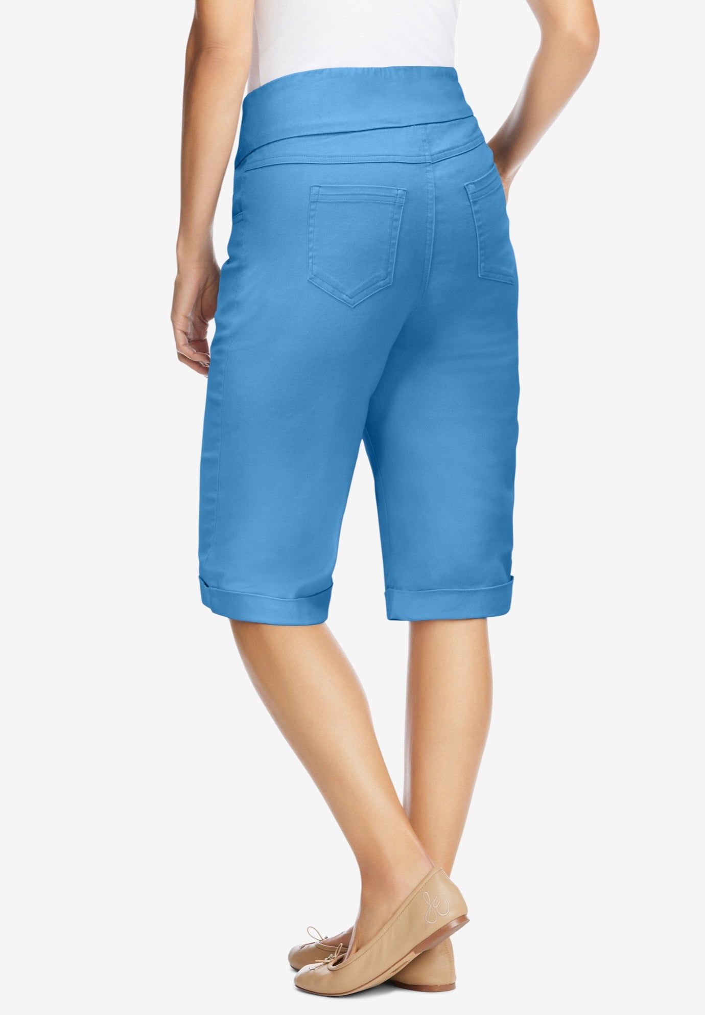 Pull-On Flex-Fit Elastic-Waist Stretch Denim Jeans Shorts image number 1