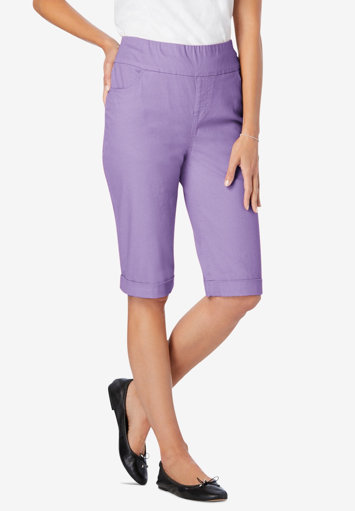 Pull-On Flex-Fit Elastic-Waist Stretch Denim Jeans Shorts image number 0