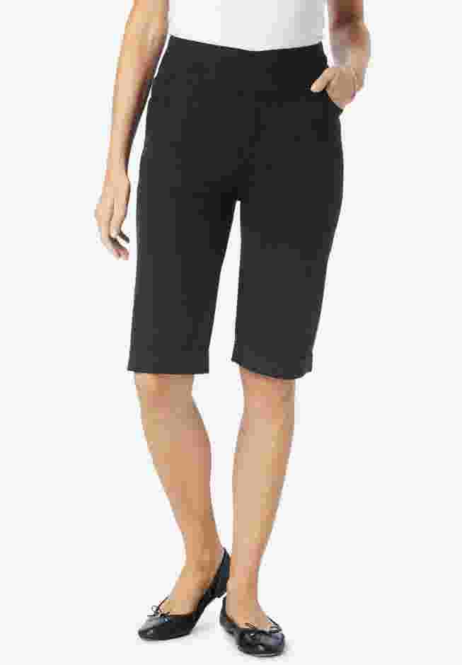 Pull-On Flex-Fit Elastic-Waist Stretch Denim Jeans Shorts image number 0