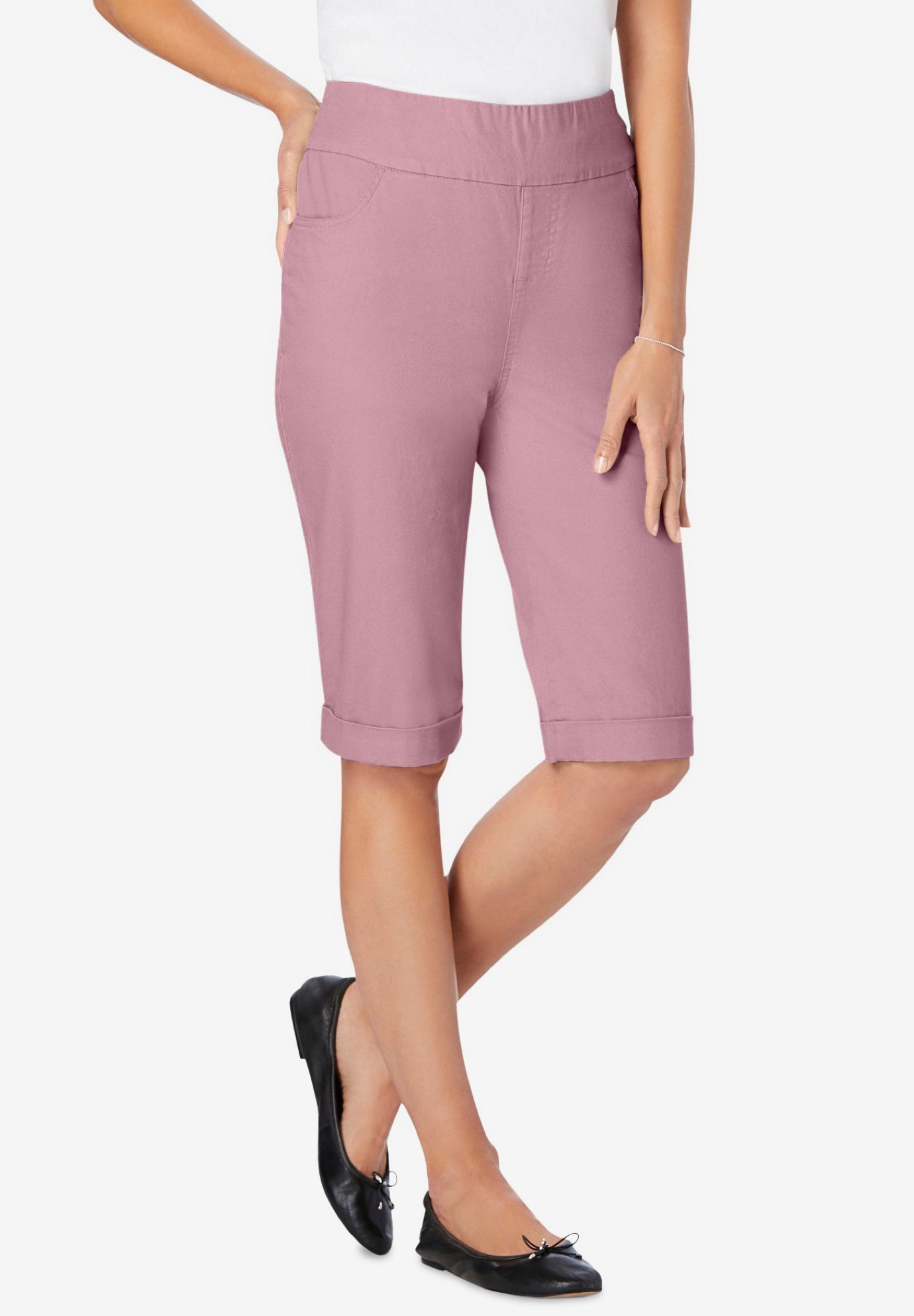 Pull-On Flex-Fit Elastic-Waist Stretch Denim Jeans Shorts image number 0