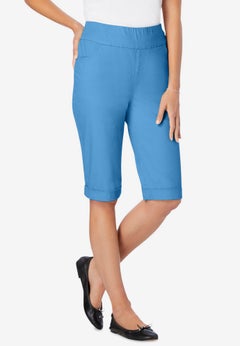 Pull-On Flex-Fit Elastic-Waist Stretch Denim Jeans Shorts
