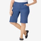 Pull-On Flex-Fit Elastic-Waist Stretch Denim Jeans Shorts image number null