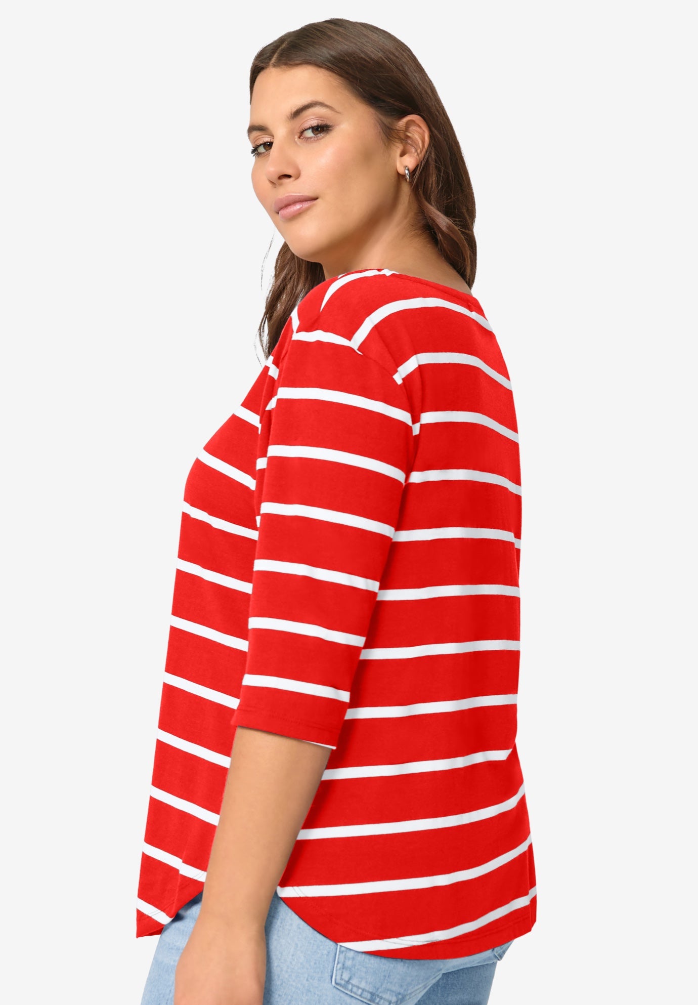 Striped Button Sleeve Tee image number 1