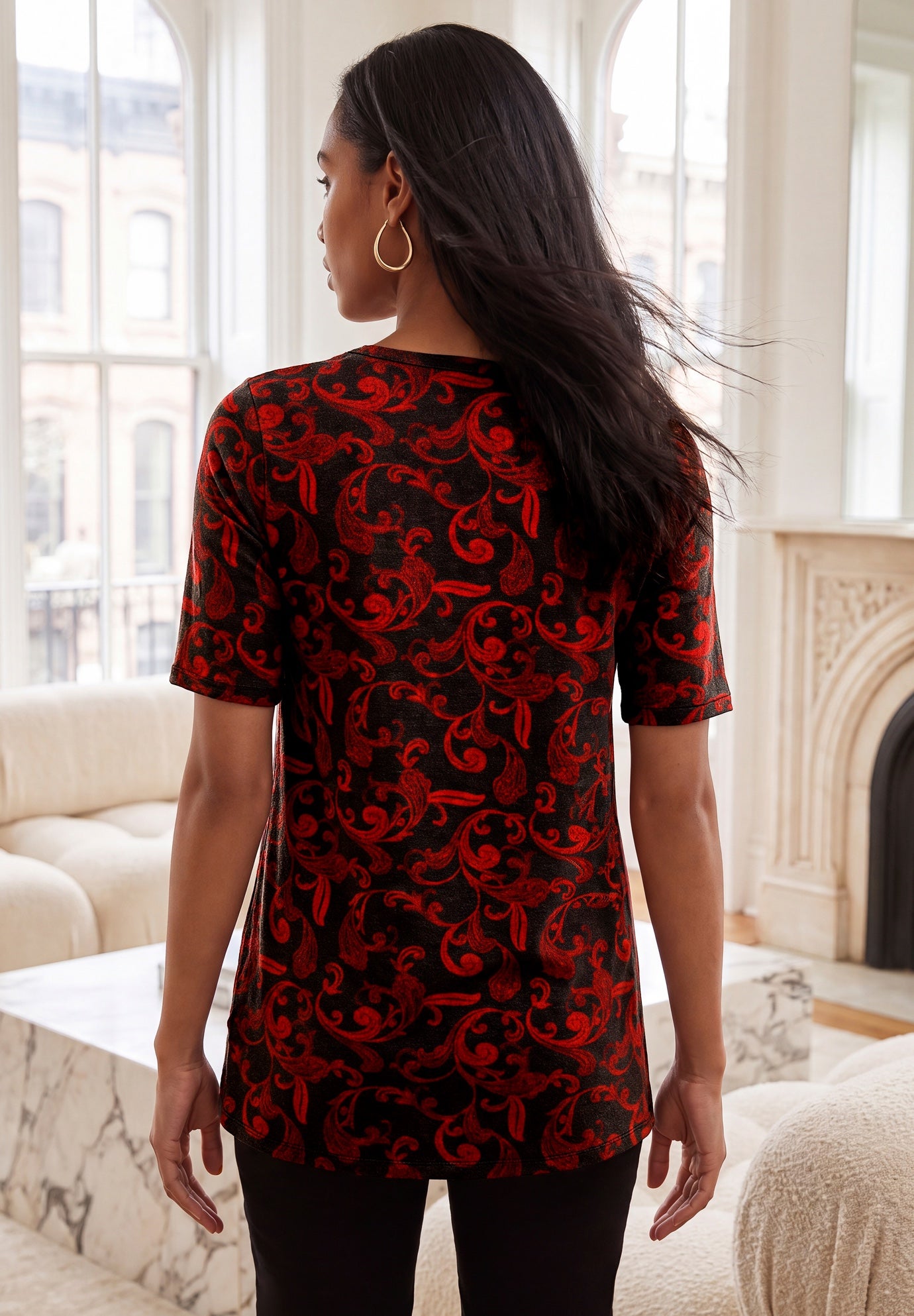 Stretch Knit Cutout Swing Tunic image number 1