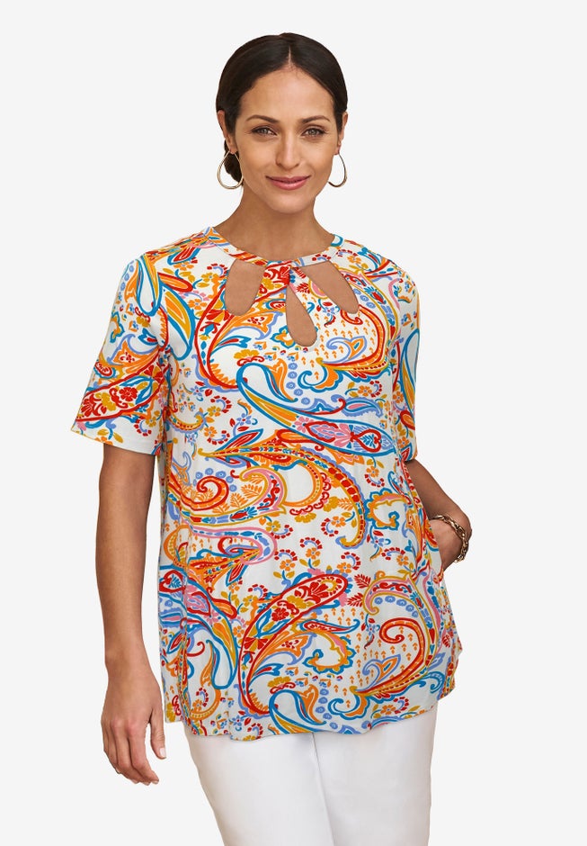 Stretch Knit Cutout Swing Tunic image number 1